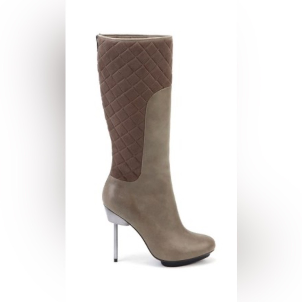 United Nude Taupe Brown Quilted Knee-High Boots leather metal pin heel NEW 10